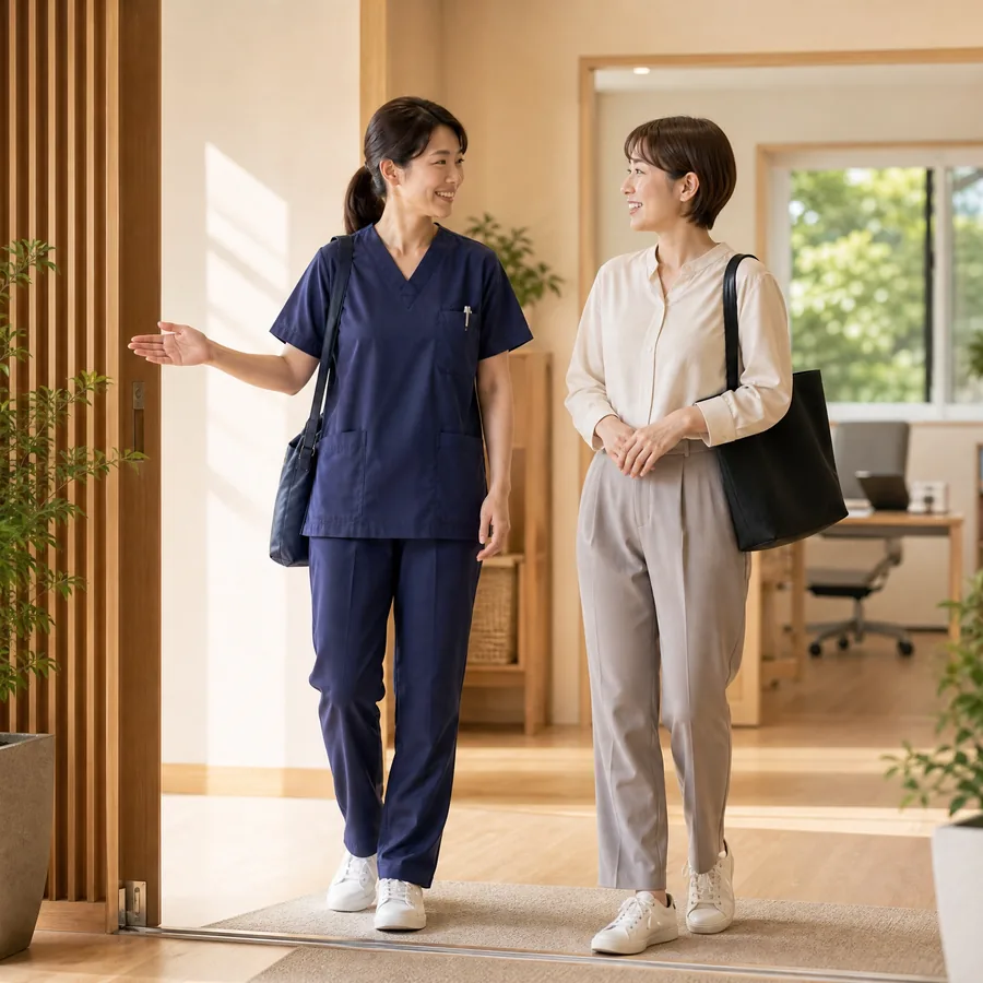 訪問の準備をするスタッフ