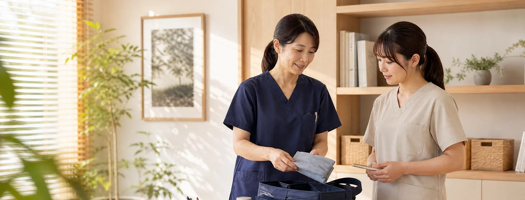 先輩スタッフに相談するスタッフ